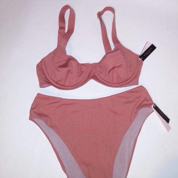 Victoria Secret Swim Bikini Top & Bottom Ribbed High Waist Solid Underwire New - Picture 15 of 15